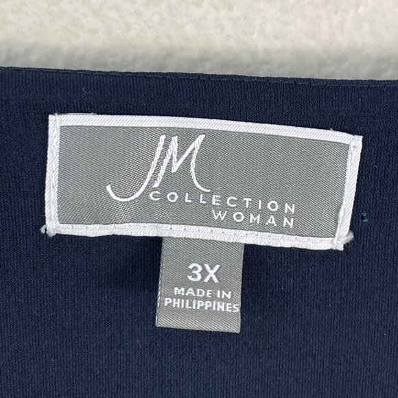 JM Collection Woman Plus 3X Floral Navy Tunic Top Embellished Neckline Shirt - Picture 4 of 12